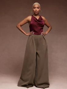 Vixey Satin Cowl Neck Wide Leg Jumpsuit - Multicolor - View 4