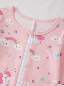 Set Piyama Jumpsuit Kasual Harian Motif Kartun untuk Anak Perempuan Muda (2 potong) - Berwarna merah muda - View 5