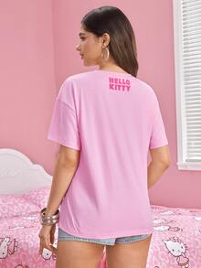 HELLO KITTY AND FRIENDS | SHEIN Women's Cartoon Print Casual Daily Short Sleeve T-Shirt - Pink - View 2