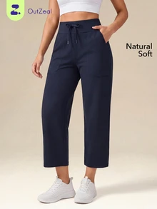 OutZeal Women Sports Pants Solid Color Yoga Casual Studio Natural Soft High Waist Straight Leg Cropped Active Bottom Summer Spring - Navy Blue - View 1