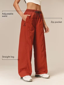 OutZeal Women Sports Pants Gym Workout Lightweight Elastic Waist Straight Leg Pants - Red - View 2