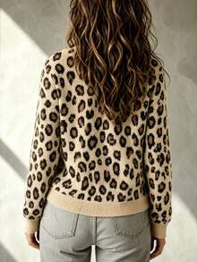 LUMIGAL 女款時尚復古豹紋提花長袖針織衫 - 彩色 - 查看 2