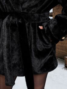 Reflora Plus Size Winter Hooded Faux Fur Coat - Coffee Brown - View 8