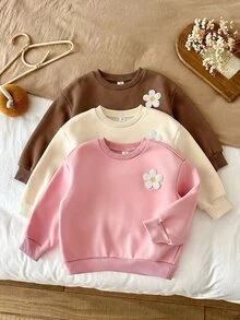 SHEIN 女童 3件組 針織素色圓領寬鬆休閒秋冬衛衣套裝 - 彩色 - 查看 5