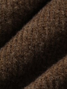 DAZY Women's Asymmetric Folded High Neck Long Sleeve Solid Color Side Slit Hem Loose Casual Commute Coffee Brown Knit Top T-Shirt, Autumn/Winter - Brown - View 8