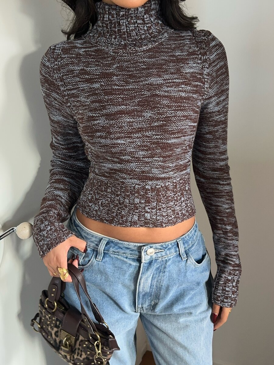 Aloruh Sweater Wanita Model Crop Pas Badan Lengan Panjang Kerah Tinggi - MultiWarna - View 1