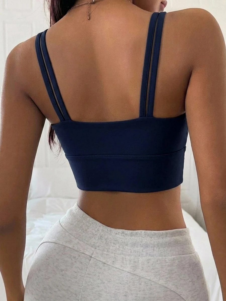 DAZY 女款輕塑形純色極簡穿戴式運動內衣背心 - 藏藍色 - 查看 1
