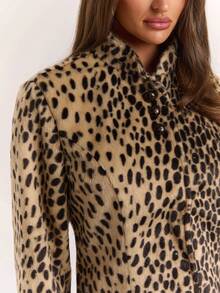 SHEIN BAE Women's Fashion Leopard Print Button Faux Fur Patchwork Cuff Overcoat - Multicolor - View 6