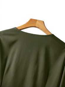 Velvienne Plus Size Elegant Long Sleeve Button-Up Blouse With Ruffle Trim For Women - Olive Green - View 3