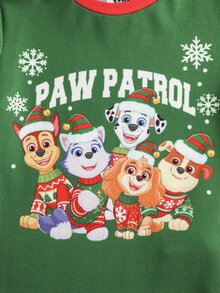 SHEIN | PAW Patrol 小男孩卡通印花長袖上衣與內搭褲居家服套裝 - 綠色 - 查看 4