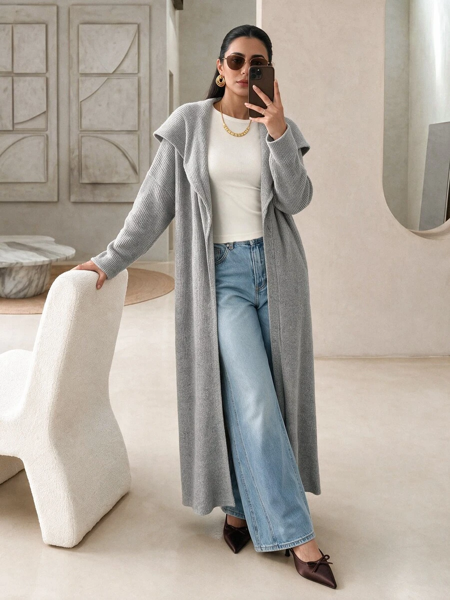 Mulvari Women's Solid Color Casual Versatile Daily Wear Long Sleeve Hooded Jacket - Grey - View 1