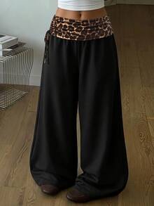 Tween Girl Tween Girl Tween Girl Colorblock Pleated Casual Versatile Daily Wear Wide Leg Sweatpants - Black - View 1