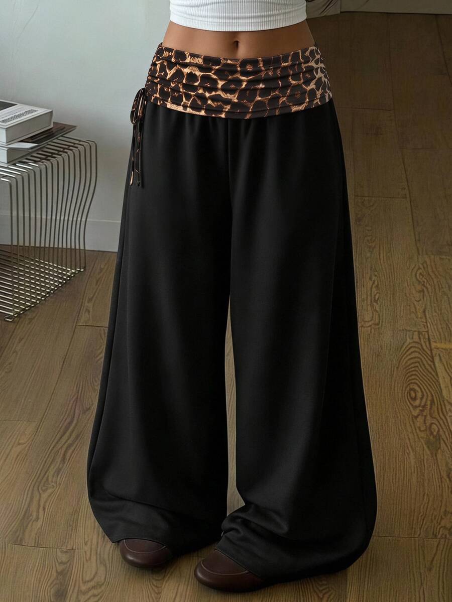 Tween Girl Tween Girl Tween Girl Colorblock Pleated Casual Versatile Daily Wear Wide Leg Sweatpants - Black - View 1