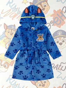 SHEIN | PAW Patrol 1件 秋冬男童聯名款可愛小狗爪印與3D耳朵刺繡貼布皇家藍法蘭絨抓絨連帽長袖睡衣，冬季款 - 寶藍色 - 查看 7