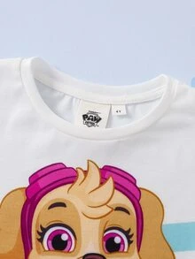 SHEIN | PAW Patrol Young Girl Crew Neck Short Sleeve T-Shirt And Shorts Casual Set - Pink - View 4