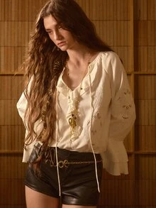 MOTF STUDIO WOMEN'S FLORAL EMBROIDERED PATTERN CASUAL VERSATILE DAILY WEAR SHIRT - White - View 6