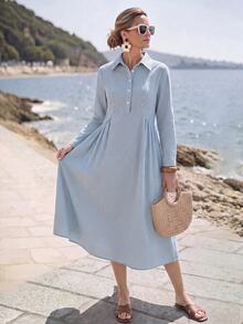 Faunlyn Women's Casual Button Half-Placket Striped Dress Fall Dresses For Women - Multicolor - View 4