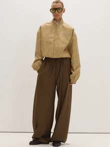 MUSEYN Khaki Woven Elasticated Drawstring Balloon Leg Toggle Pants Versatile Everyday Casual Fall - Brown - View 1