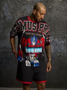 Transformers X SHEIN Men's Letter Print Short Sleeve T-Shirt And Shorts Set Evergreen - Black - View 4