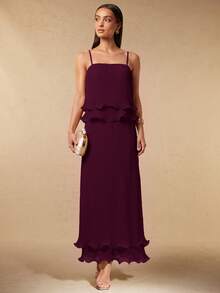 Silquee Women's Pleated Multi-Layer Hem Cami Dress - Maroon - View 3
