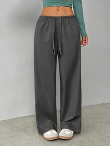 SHEIN PETITE Soft White Knitted Home Pants, Loose Pant - Flint Stone - View 1