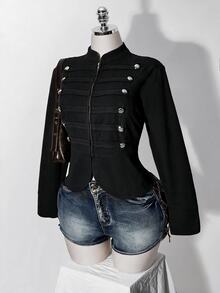 SHEIN ICON 女款大尺碼休閒百搭日常穿著長袖外套 秋季 - 黑色 - 查看 3