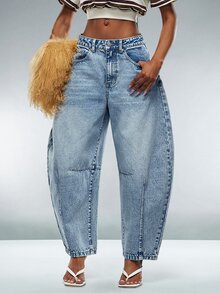 Denimoi Celana Jeans Denim Premium Model Crop Barrel, Cocok untuk Pemakaian Sehari-hari, Kencan Malam, dan Busana Kasual Musim Gugur. - Medium Wash - View 1