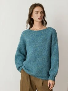 Dazy-Less Women's Wool Solid Color Casual Versatile Daily Long Sleeve Sweater - Blue Power - View 3