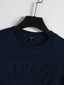 Manfinity RebelGame Men's Casual Versatile Solid Color Letter Embossed Sweatshirt - Blue - View 4