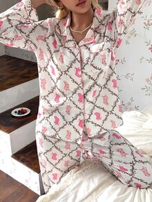 CottageSlumber Women's Christmas Olive Tree Socks Print Pajama Set - Multicolor - View 5