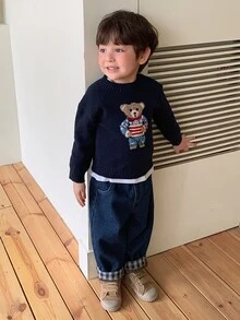 Dazy Kids Infant/Toddler (Boy) Round Neck Long Sleeve Autumn/Winter Korean Style Sweater - Blue - View 3