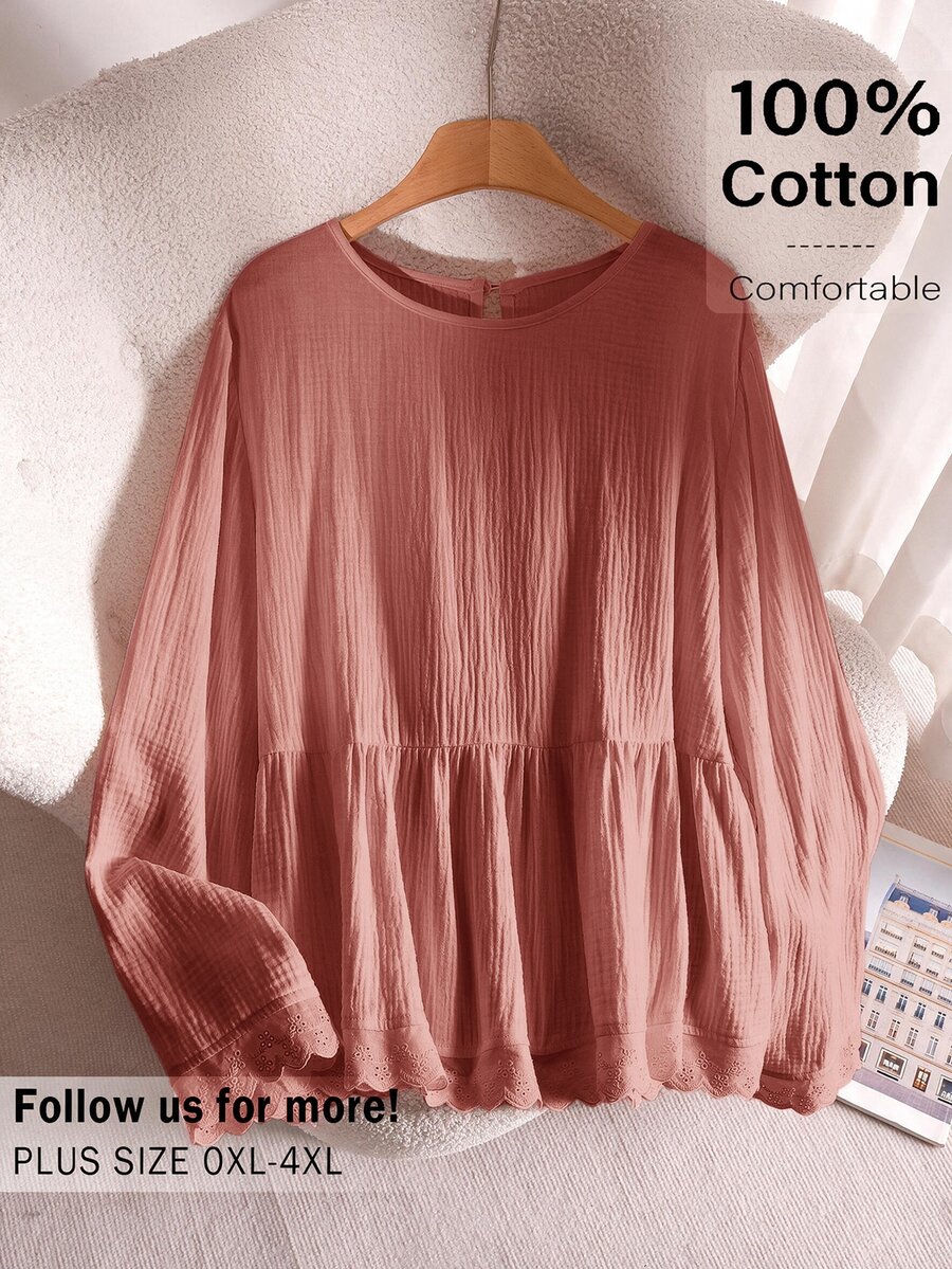 CosyJoli Plus Size Women's Lace Blouse, White Top, Spring/Summer Casual Women's Blouse Fall - Pink - View 1