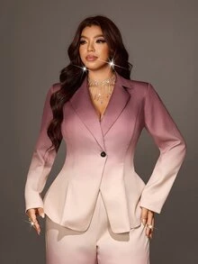 Viva Relle Plus Size Women's New Gradient Position Print Shoulder-Flattering Slimming Blazer 2 Pieces Set, Suitable For Commute, Office, Daily Wear, Versatile And Elegant - Multicolor - View 6