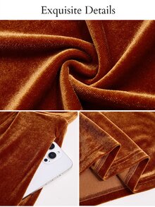 Brilight Wide Leg Pants Front Pleated Split Flowy Palazzo Trousers For Autumn Commute Dinner Party Streetwear - Gold - View 7