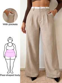 SHEIN CURVE+ Plus Size Women's Colorblock Waist Straight Leg Pants Fall - Multicolor - View 10