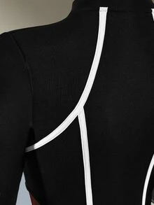 Amplova Women's Seamless Long Sleeve Mock Neck Sports Jumpsuit - Black and White - View 8