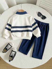 LMoss Kids Kids Baby Boy Cartoon Pony Striped Pattern Knitted Soft Crew Neck Long Sleeve Pullover Sweatshirt & Elastic Waist Long Pants 2 Pieces Set - Multicolor - View 7