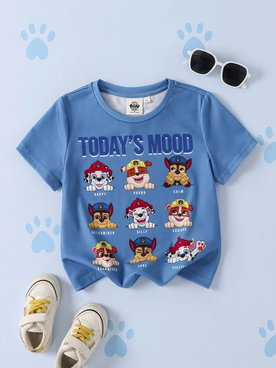 SHEIN | PAW Patrol Kaos Kasual Serbaguna Lengan Pendek Kerah Bulat untuk Anak Laki-Laki - Biru - View 1