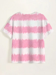 LOONEY TUNES X SHEIN Plus Size Summer Casual Colorblock Striped Cartoon Print T-Shirt - White - View 8
