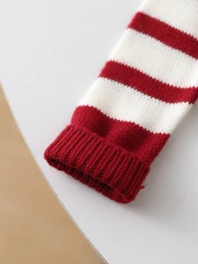 SHEIN Vintaside Kids Baby Boy Striped Zipper Half-Placket Long Sleeve Casual Sweater - Red - View 6