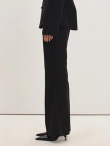 MUSEYN Black Woven Flared Trousers Timeless Date Night Tailored Office New Season Fall - Black - View 3