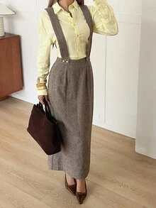DAZY Women's Autumn Casual Plaid Suspenders Skirt - Khaki - View 2