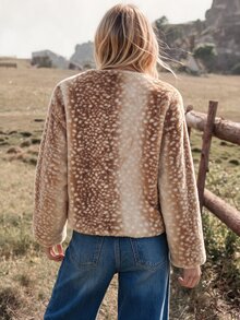 Wildy BOHO Casual Western Country Nomad Women's Autumn/Winter Leopard Print Outfit For Outing And Commuting Regular Jacket - Khaki - View 2