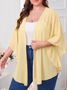 SHEIN CURVE+ Plus Size Basic Swimwear With Solid Color Transparent Mesh Fabric - Light Yellow - View 3