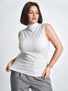 SHEIN Clasi 大尺碼女款彈性針織背心式內搭上衣 百搭女款背心 - 白色 - 查看 5
