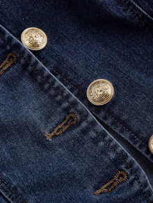SHEIN MOD Atasan Rompi Denim Kasual Wanita Kerah Bulat dengan Kancing Logam Tunggal - Dark Wash - View 6