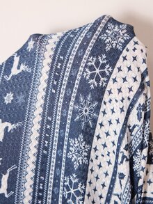 Doze Lane Plus Size Women's Waffle Knit Casual Christmas Lounge Robe Long Housecoat - Navy Blue - View 7