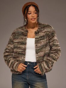 Freevana Plus Size Women's Vintage Striped Long Sleeve Casual Knit Cardigan - Multicolor - View 5