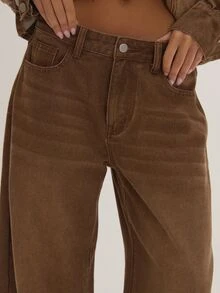 MUSEYN Brown Washed Denim Barrel Leg Jeans Timeless Date Night Tailored Casual Everyday New Season Fall - Brown - View 5