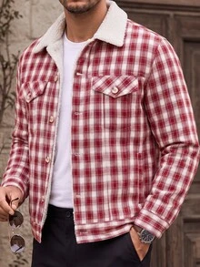 Manfinity CasualCool 2026 Spring Summer Men Pink Buffalo Plaid Sherpa Trucker Jacket | Fleece Lined Work Coat - Multicolor - View 1